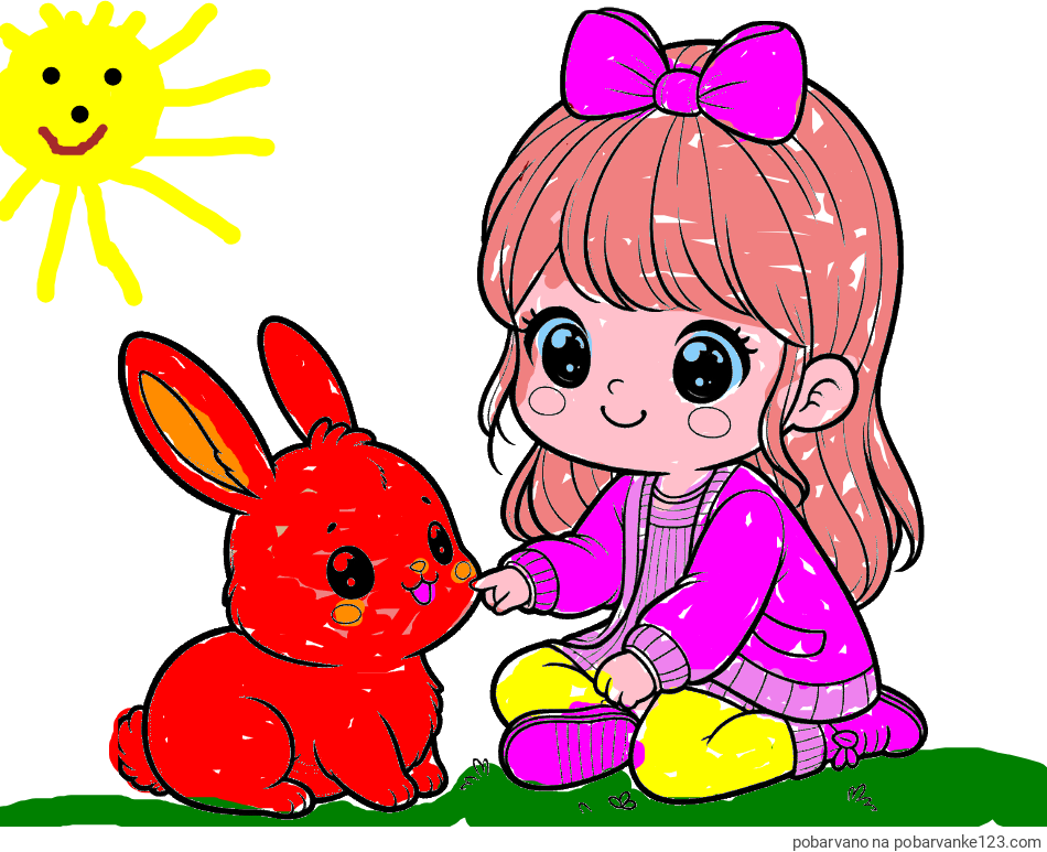 POBARVANA POBARVANKA - Pobarvanka ljubke punčke, ki se igra z zajčkom