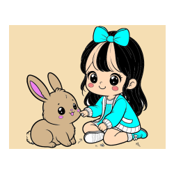 POBARVANA POBARVANKA - Pobarvanka ljubke punčke, ki se igra z zajčkom