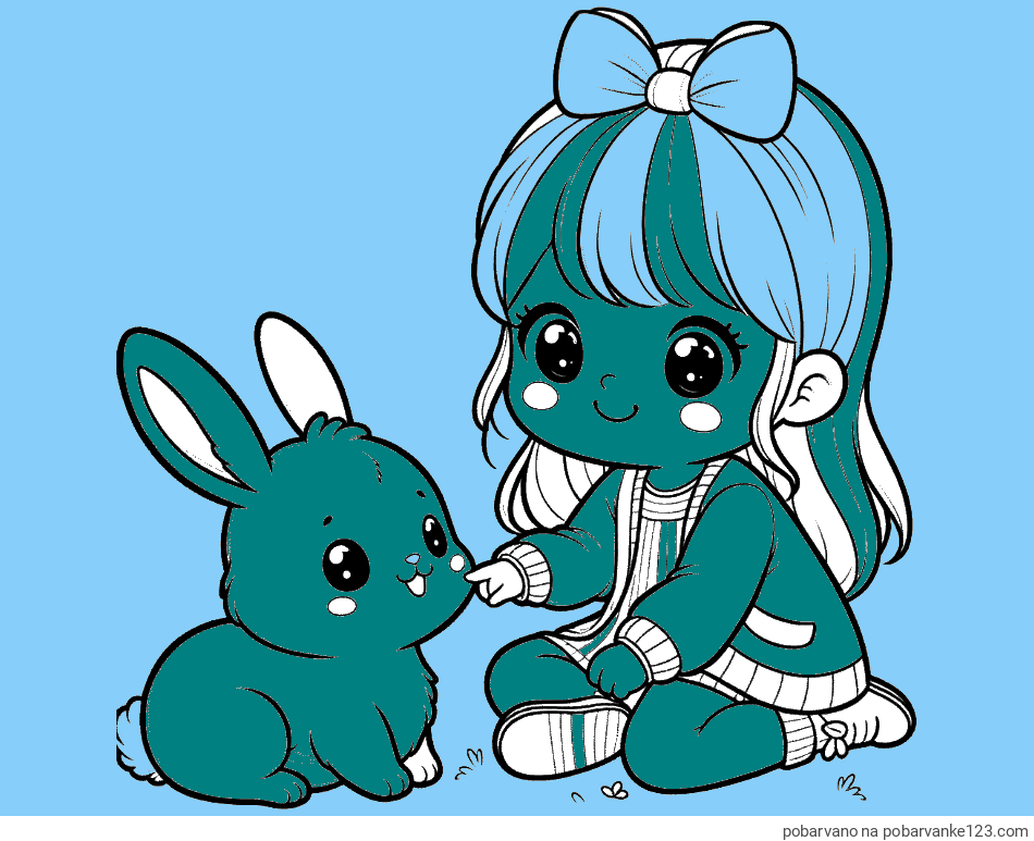 POBARVANA POBARVANKA - Pobarvanka ljubke punčke, ki se igra z zajčkom