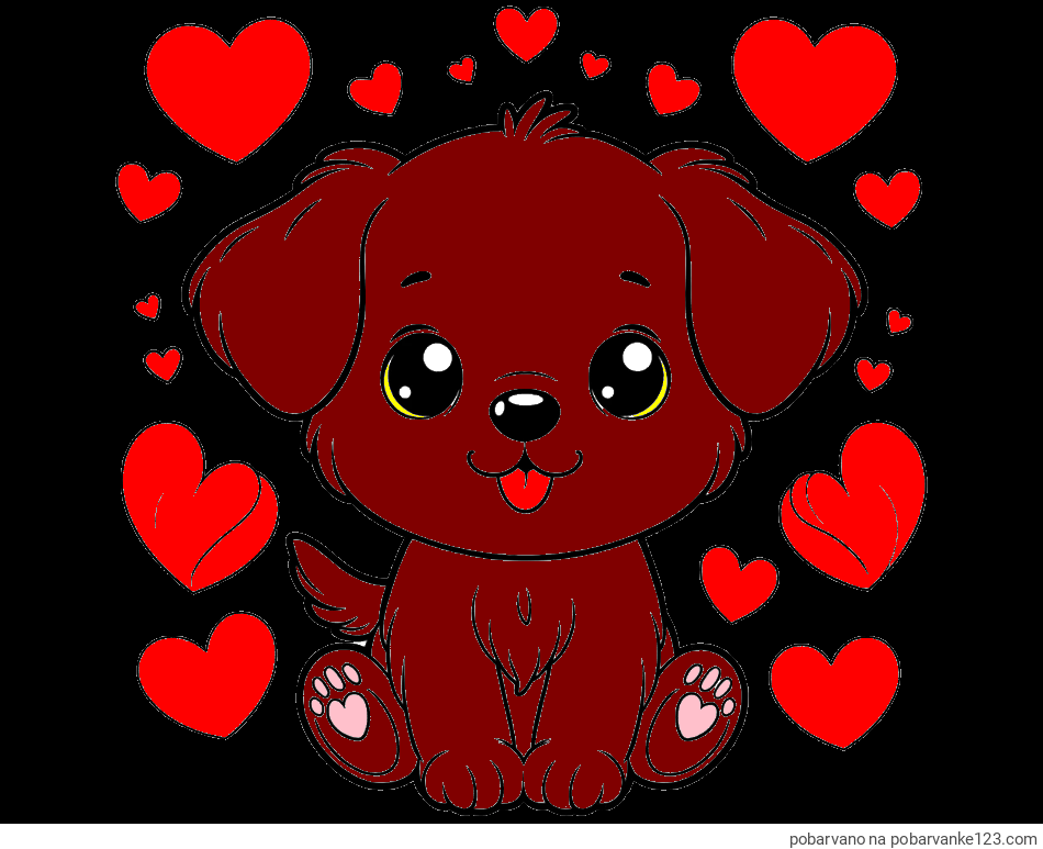 POBARVANA POBARVANKA - Pobarvanka ljubkega kužka obdanega s srčki