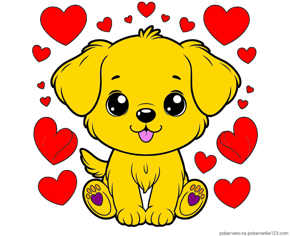 POBARVANA POBARVANKA - Pobarvanka ljubkega kužka obdanega s srčki