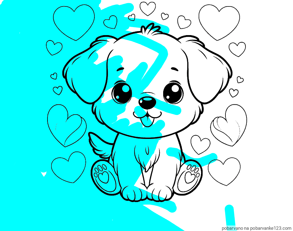 POBARVANA POBARVANKA - Pobarvanka ljubkega kužka obdanega s srčki