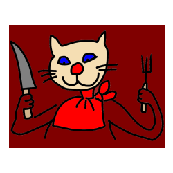 Pobarvana pobarvanka - Pobarvanka mačke pri kosilu