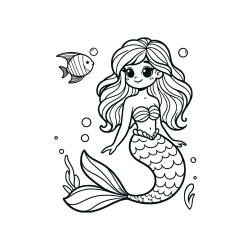 Pobarvana pobarvanka - Pobarvanka male morske deklice in ribice