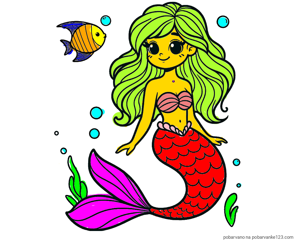 POBARVANA POBARVANKA - Pobarvanka male morske deklice in ribice