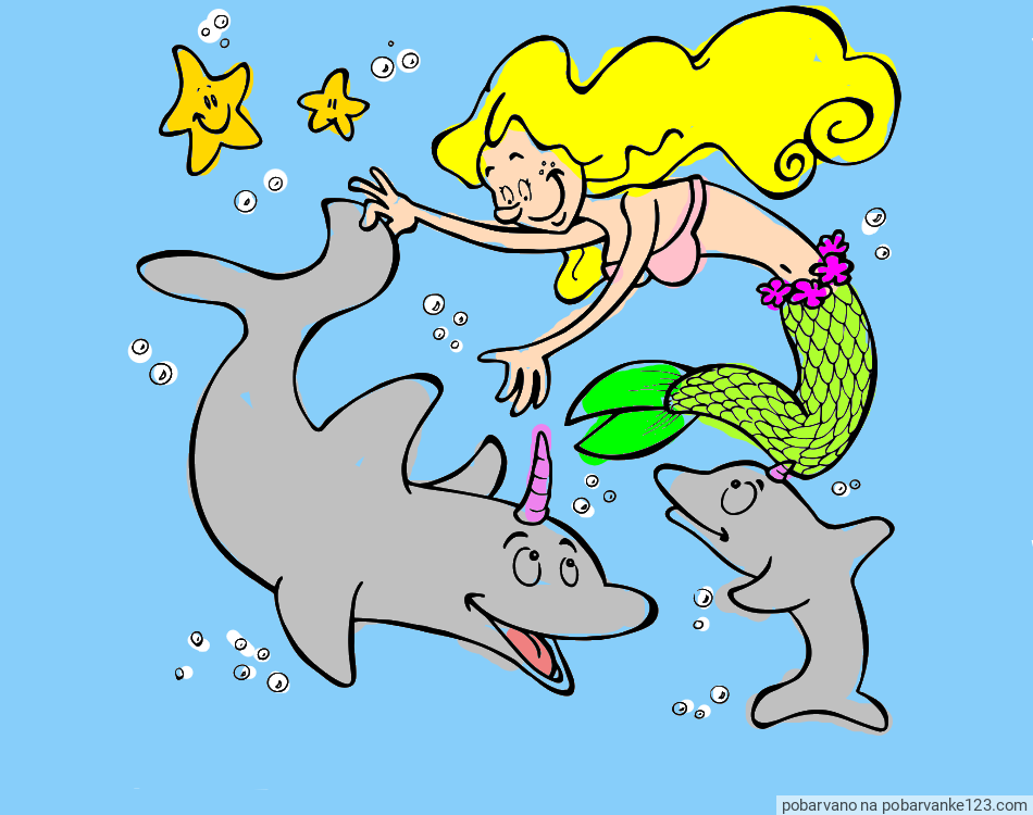 POBARVANA POBARVANKA - Pobarvanka male morske deklice pri igri s prijatelji