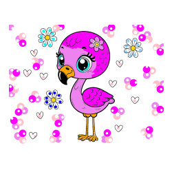 Pobarvana pobarvanka - Pobarvanka mladička flaminga z rožicami in srčki