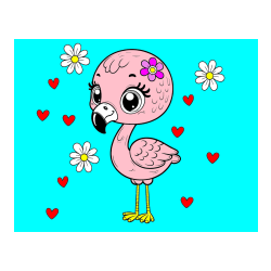 POBARVANA POBARVANKA - Pobarvanka mladička flaminga z rožicami in srčki