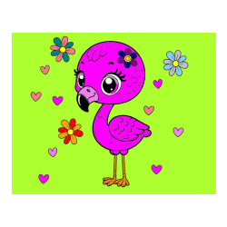 POBARVANA POBARVANKA - Pobarvanka mladička flaminga z rožicami in srčki