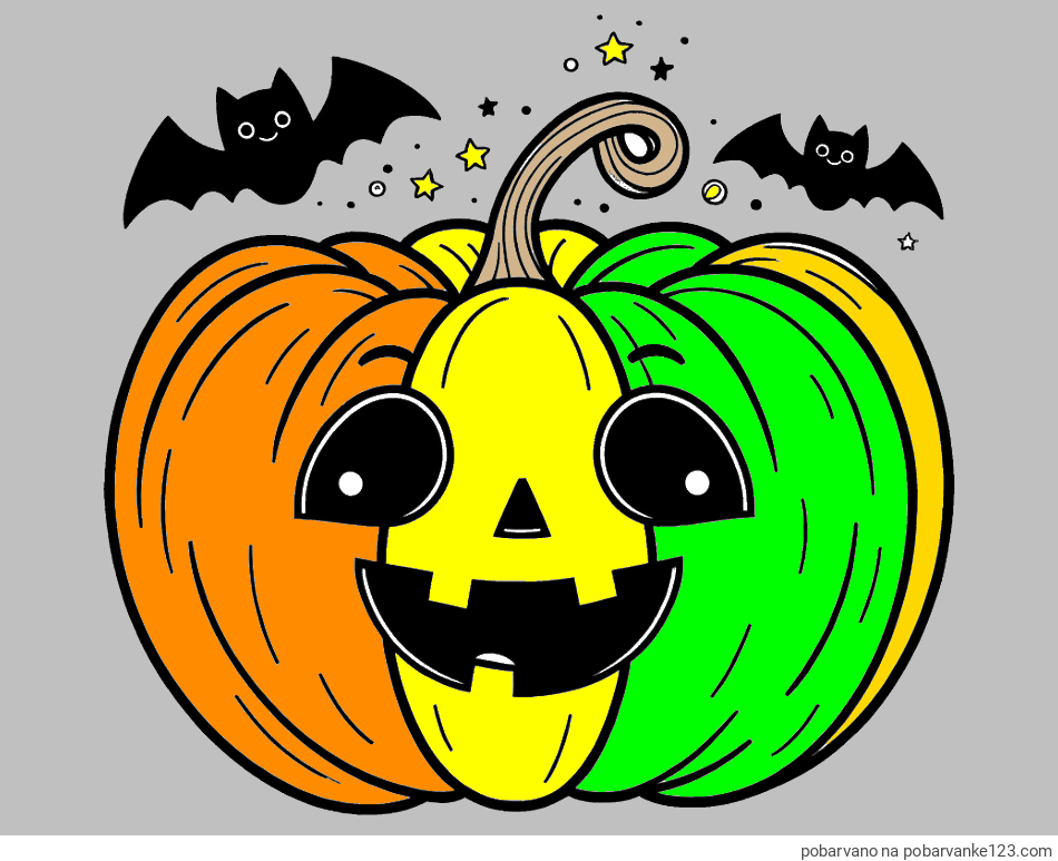 POBARVANA POBARVANKA - Pobarvanka nasmejane buče ter dveh netopirjev za noč čarovnic