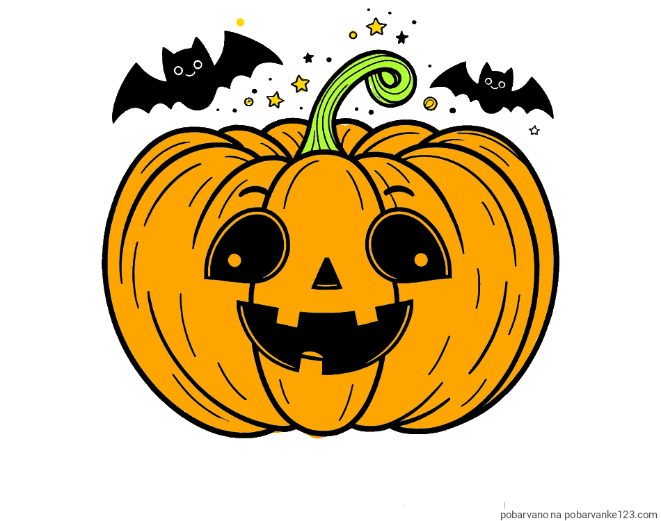 POBARVANA POBARVANKA - Pobarvanka nasmejane buče ter dveh netopirjev za noč čarovnic