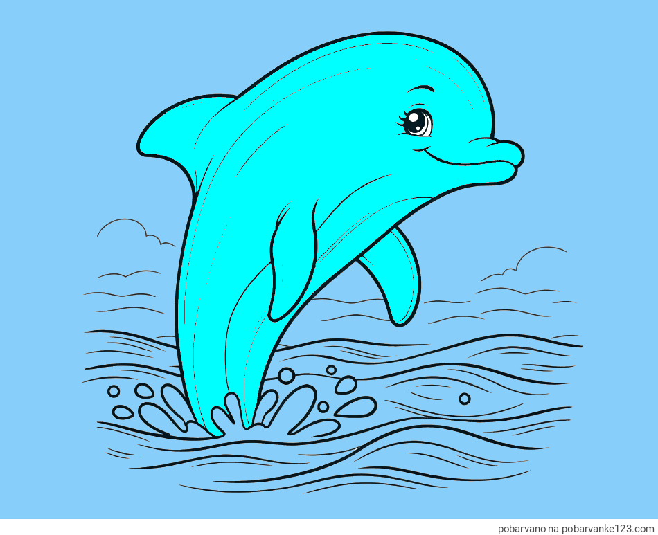 POBARVANA POBARVANKA - Pobarvanka nasmejanega delfina v  skoku