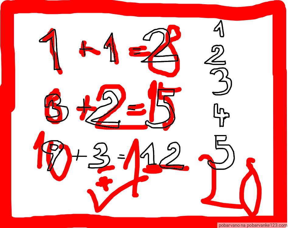 POBARVANA POBARVANKA - Pobarvanka preprostih izračunov (seštevanje) in števil do pet