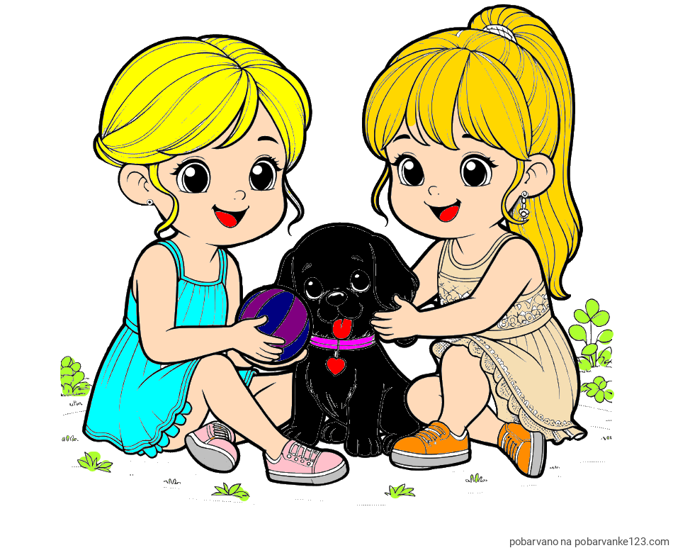 POBARVANA POBARVANKA - Pobarvanka prijateljic s kužkom