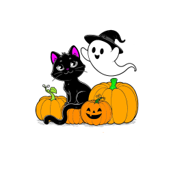 POBARVANA POBARVANKA - Pobarvanka prijaznega duhca, črne mačke ter buč za noč čarovnic