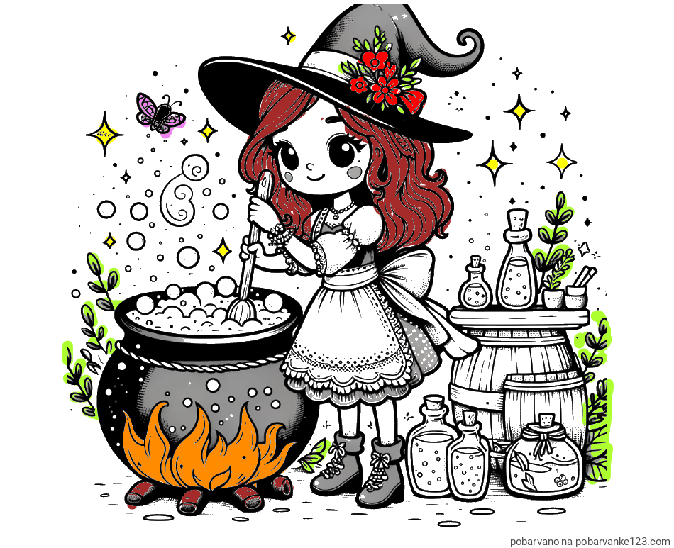 POBARVANA POBARVANKA - Pobarvanka prikupna čarovnica, ki pripravlja čarobni napoj