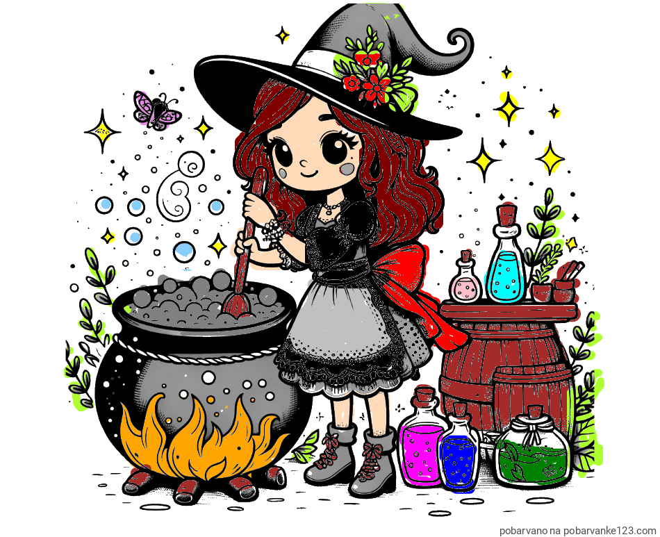 POBARVANA POBARVANKA - Pobarvanka prikupna čarovnica, ki pripravlja čarobni napoj