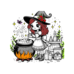 Pobarvana pobarvanka - Pobarvanka prikupna čarovnica, ki pripravlja čarobni napoj