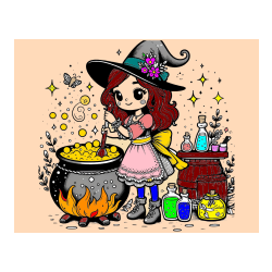 Pobarvana pobarvanka - Pobarvanka prikupna čarovnica, ki pripravlja čarobni napoj