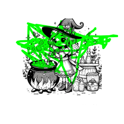 Pobarvana pobarvanka - Pobarvanka prikupna čarovnica, ki pripravlja čarobni napoj