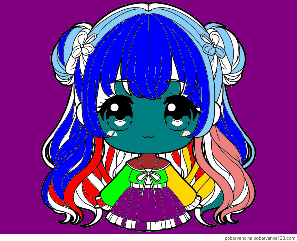 POBARVANA POBARVANKA - Pobarvanka prikupne punčke v anime slogu