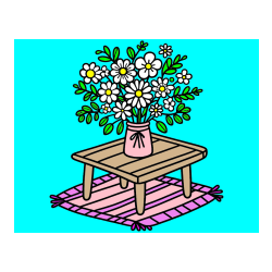 Pobarvana pobarvanka - Pobarvanka šopka rož na mizi