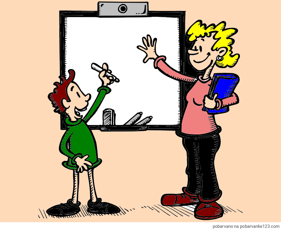 POBARVANA POBARVANKA - Pobarvanka učiteljice in učenca pred tablo