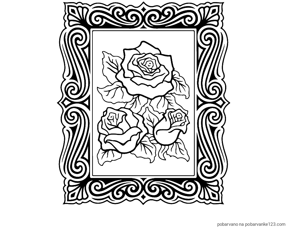 POBARVANA POBARVANKA - Pobarvanka  uokvirjene slike vrtnic