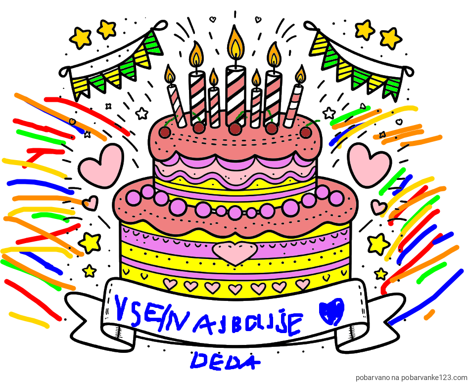 POBARVANA POBARVANKA - Pobarvanka velike torte za rojstni dan