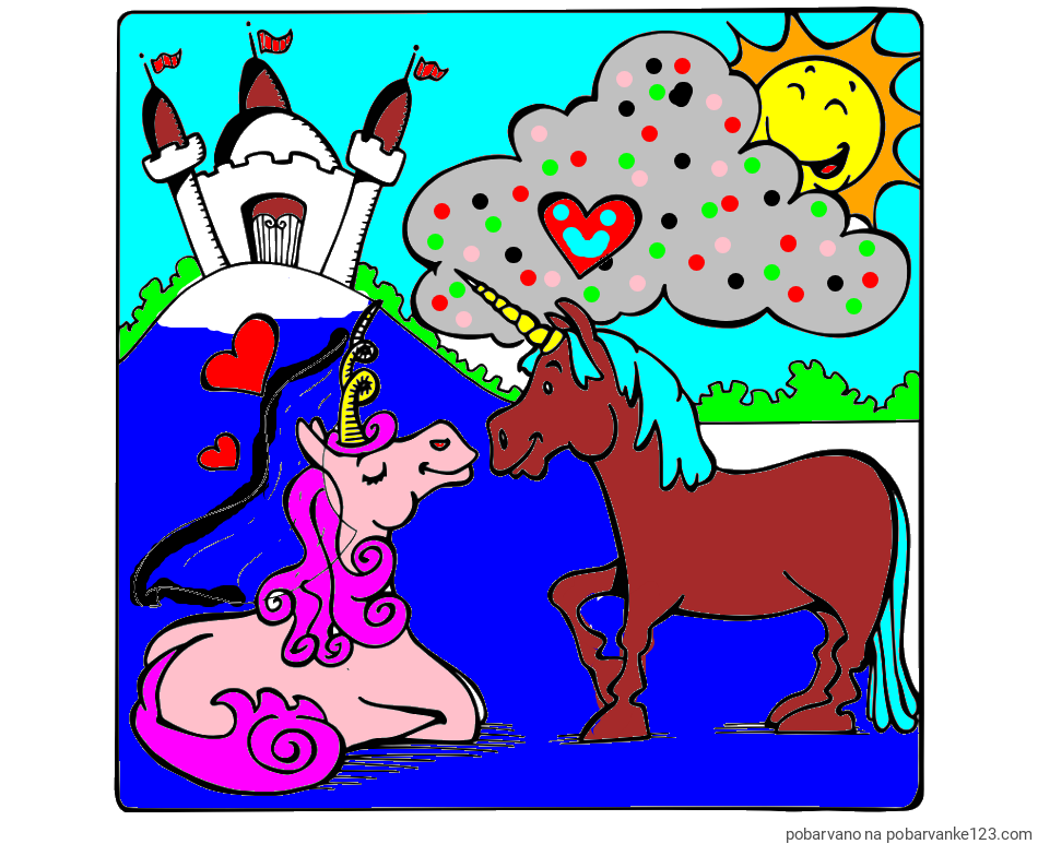 POBARVANA POBARVANKA - Pobarvanka zaljubljenih samorogov