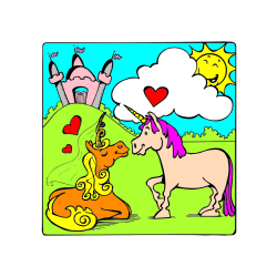 Pobarvana pobarvanka - Pobarvanka zaljubljenih samorogov