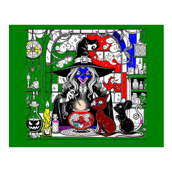 Pobarvana pobarvanka - Pobarvanka zlobne čarovnice, muce in miške