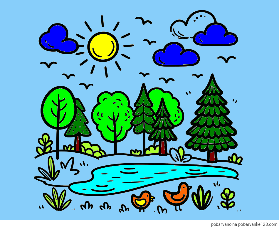 POBARVANA POBARVANKA - Preprosta otroška pobarvanka narave