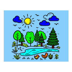 Pobarvana pobarvanka - Preprosta otroška pobarvanka narave