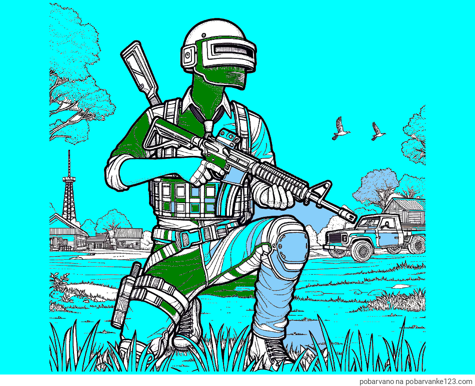 POBARVANA POBARVANKA - PUBG pobarvanka glavnega lika v klečečem položaju