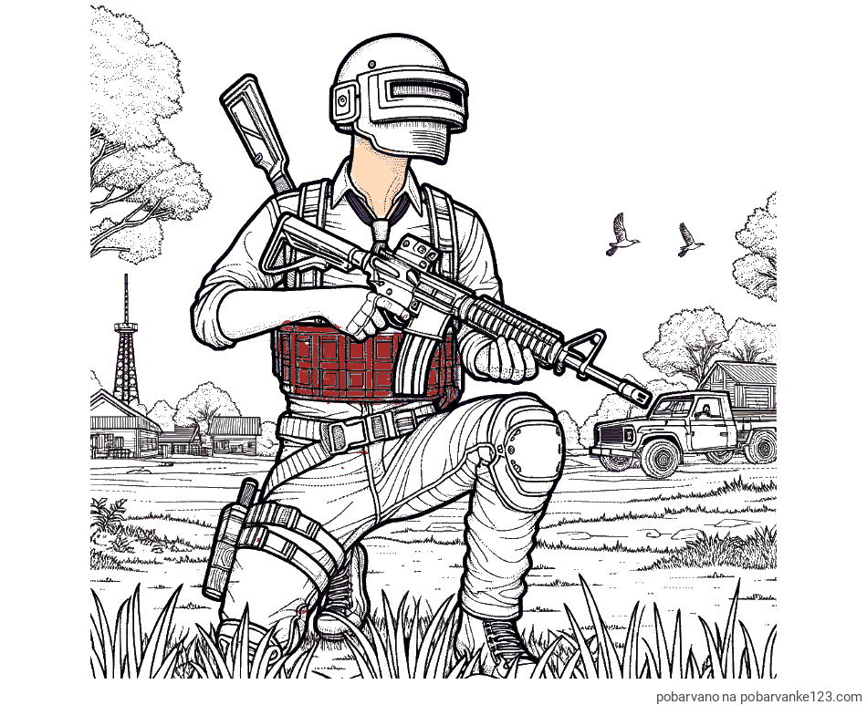 POBARVANA POBARVANKA - PUBG pobarvanka glavnega lika v klečečem položaju