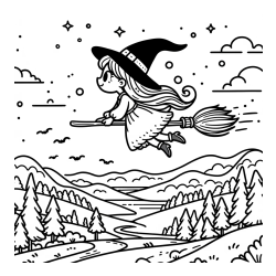 Pobarvanka čarovnice, ki leti na metli