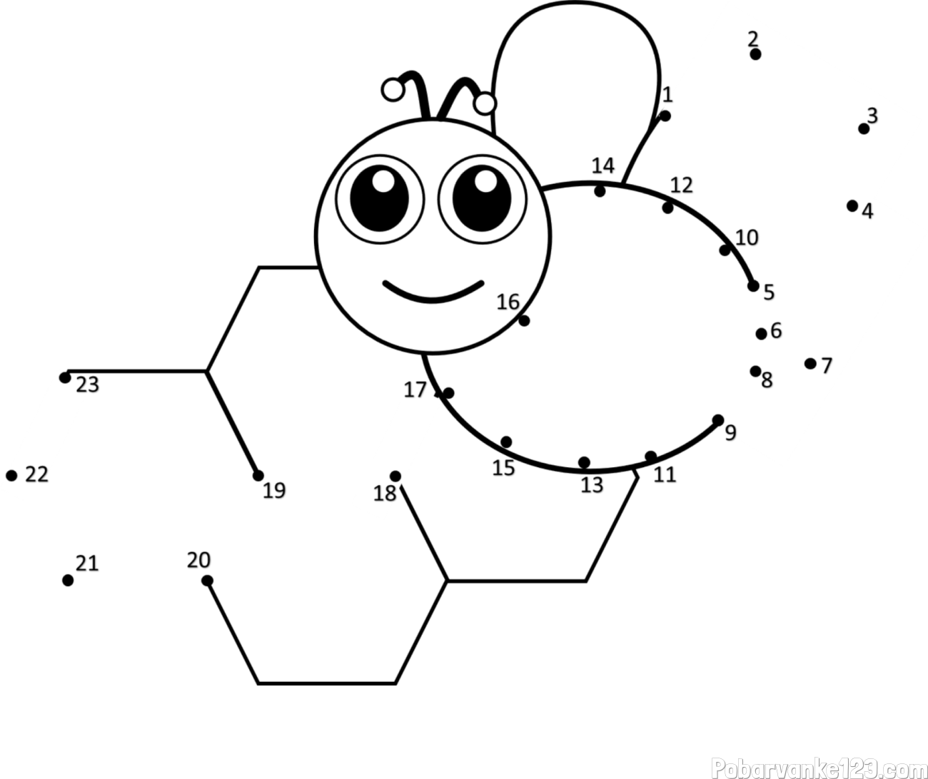 Pobarvanka čebelice in satja - poveži številke