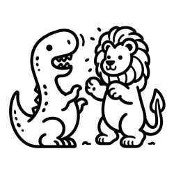 Pobarvanka dinozavra, ki napada leva