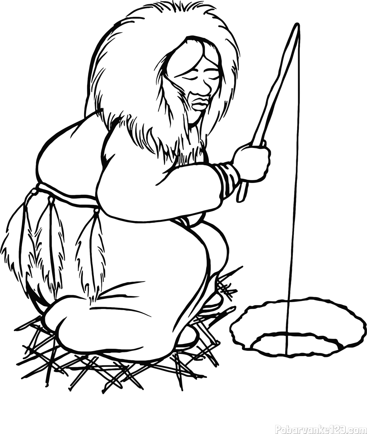 Pobarvanka eskima med ribolovom