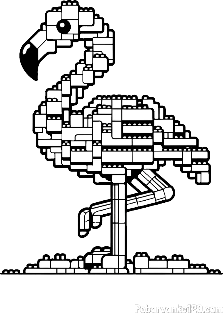Pobarvanka flaminga sestavljenega iz LEGO kock
