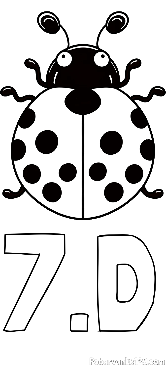 Pobarvanka imena 7.D in pobarvanka pikapolonice z velikimi tipalkami