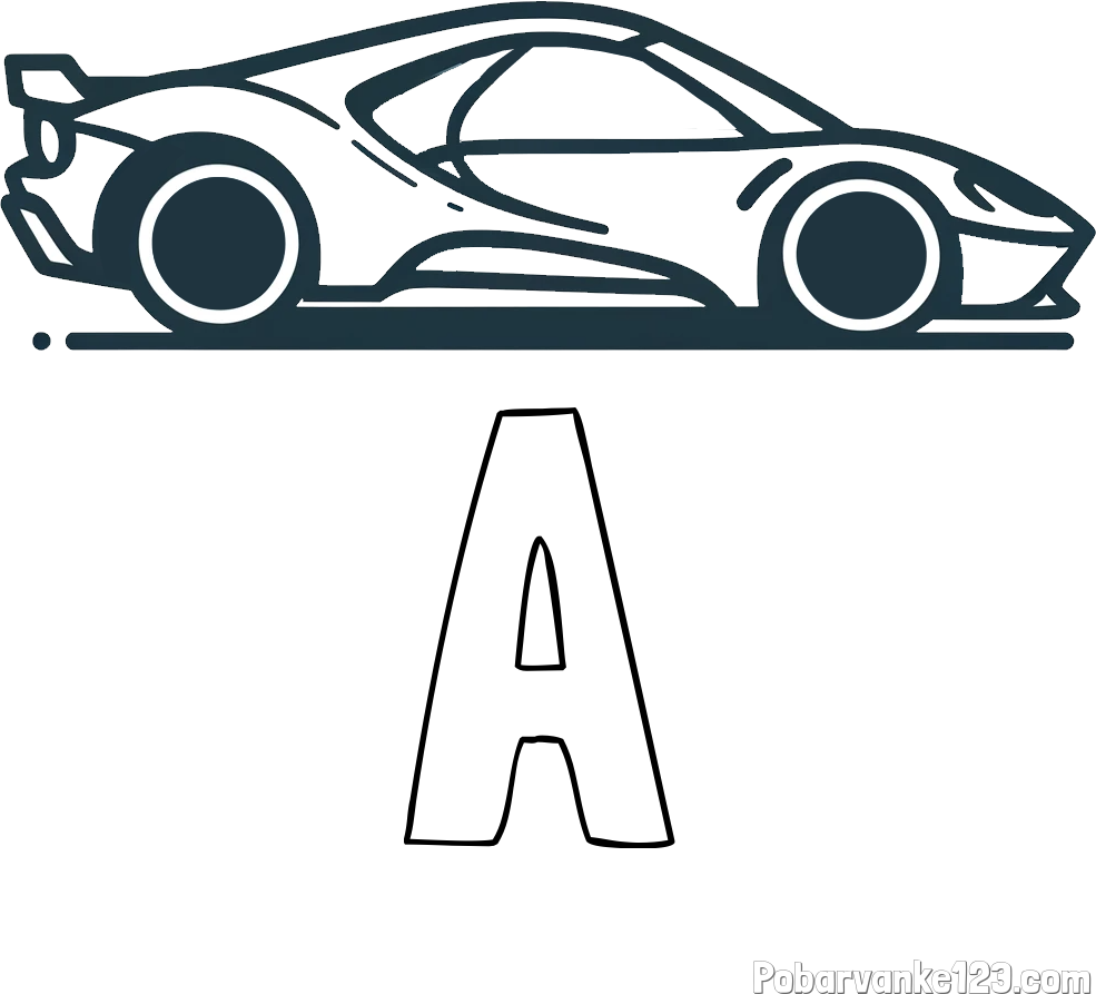 Pobarvanka imena A in otroška pobarvanka dirkalnega avtomobila