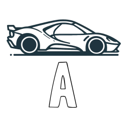 Online izdelana pobarvanka - Pobarvanka imena A in otroška pobarvanka dirkalnega avtomobila