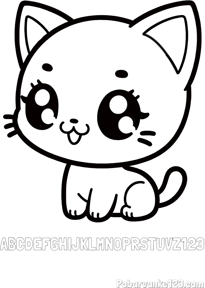 Pobarvanka imena ABCDEFGHIJKLMNOPRSTUVZ123 in pobarvnaka ljubke muce v anime slogu