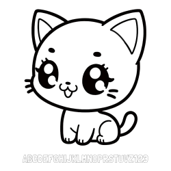 Online izdelana pobarvanka - Pobarvanka imena ABCDEFGHIJKLMNOPRSTUVZ123 in pobarvnaka ljubke muce v anime slogu