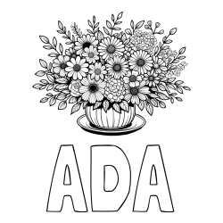 Online izdelana pobarvanka - Pobarvanka imena ADA in pobarvanka velikega šopka rož