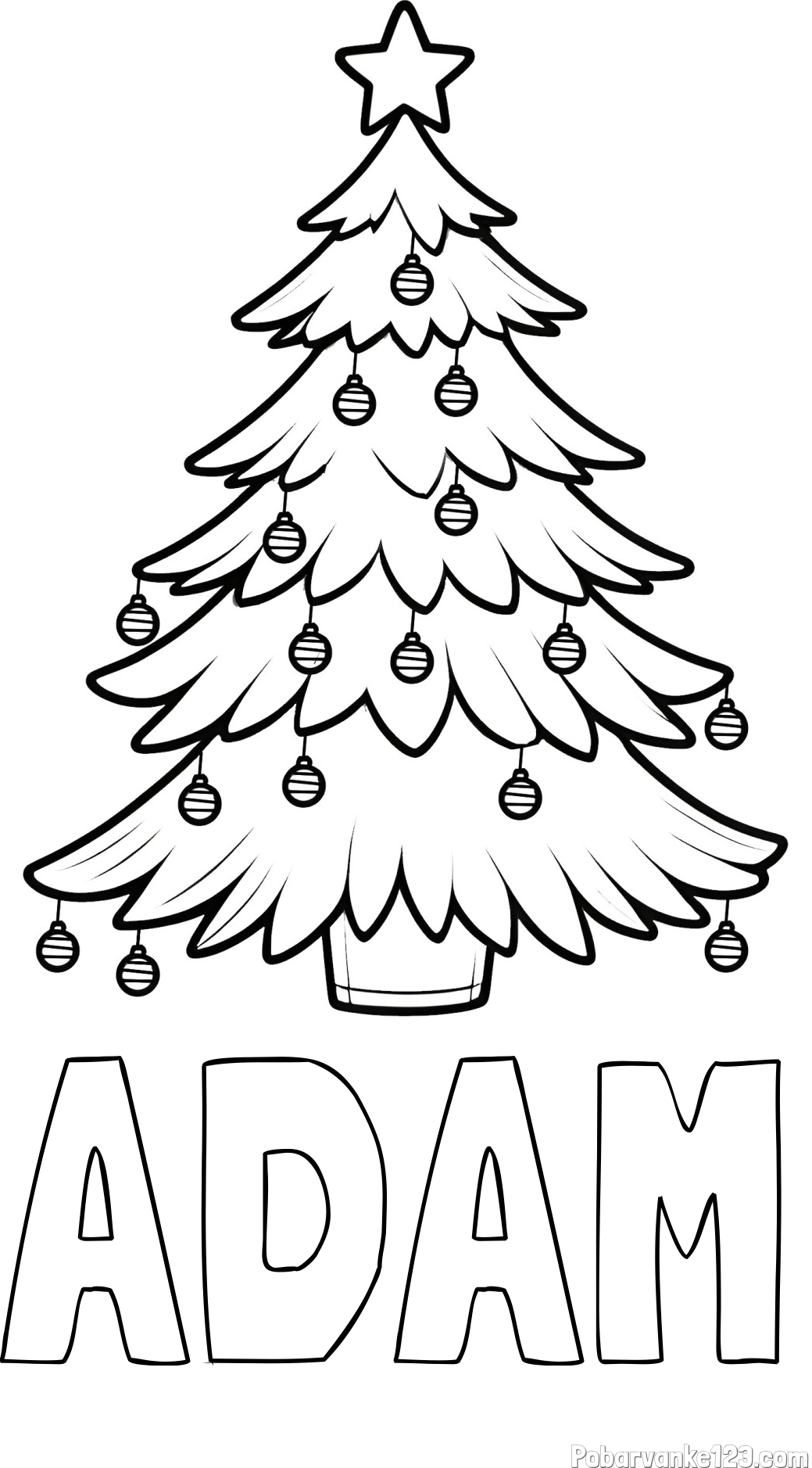 Pobarvanka imena ADAM in pobarvanka božične jelke z božično zvezdico in bunkicami