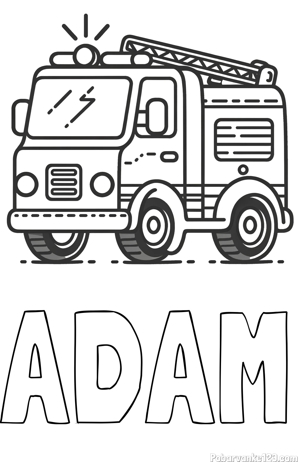Pobarvanka imena ADAM in pobarvanka gasilskega avta z vklopljeno sireno