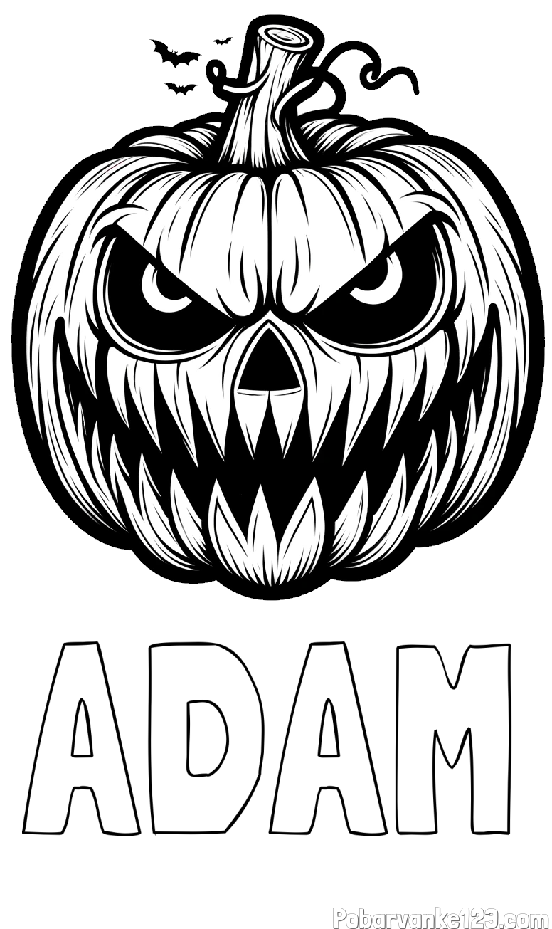 Pobarvanka imena ADAM in pobarvanka zlobne buče za noč čarovnic